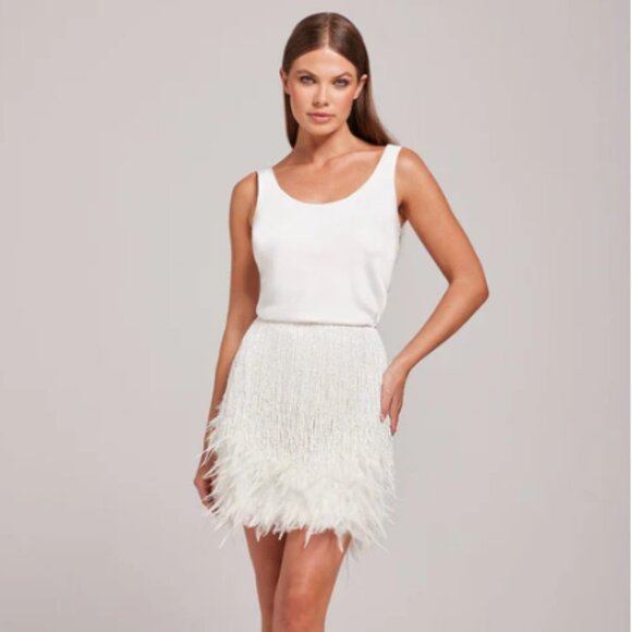Nadine Merabi - Sara White Shirt & Feather Skirt Set